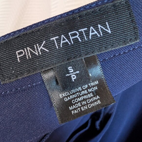 Pink Tartan Navy Stretch Sheath Dress Pockets Zip Back Size Small Tailored Fit - Picture 4 of 13